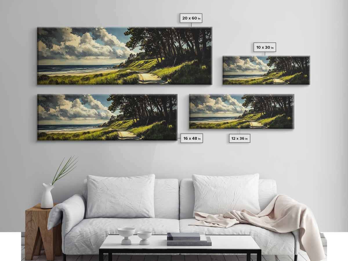 Coastal Path, Ocean View, Beach Landscape, Tranquil Art Print, Blue Green Decor, Relaxing Wall Art, Framed Canvas Print, Housewarming