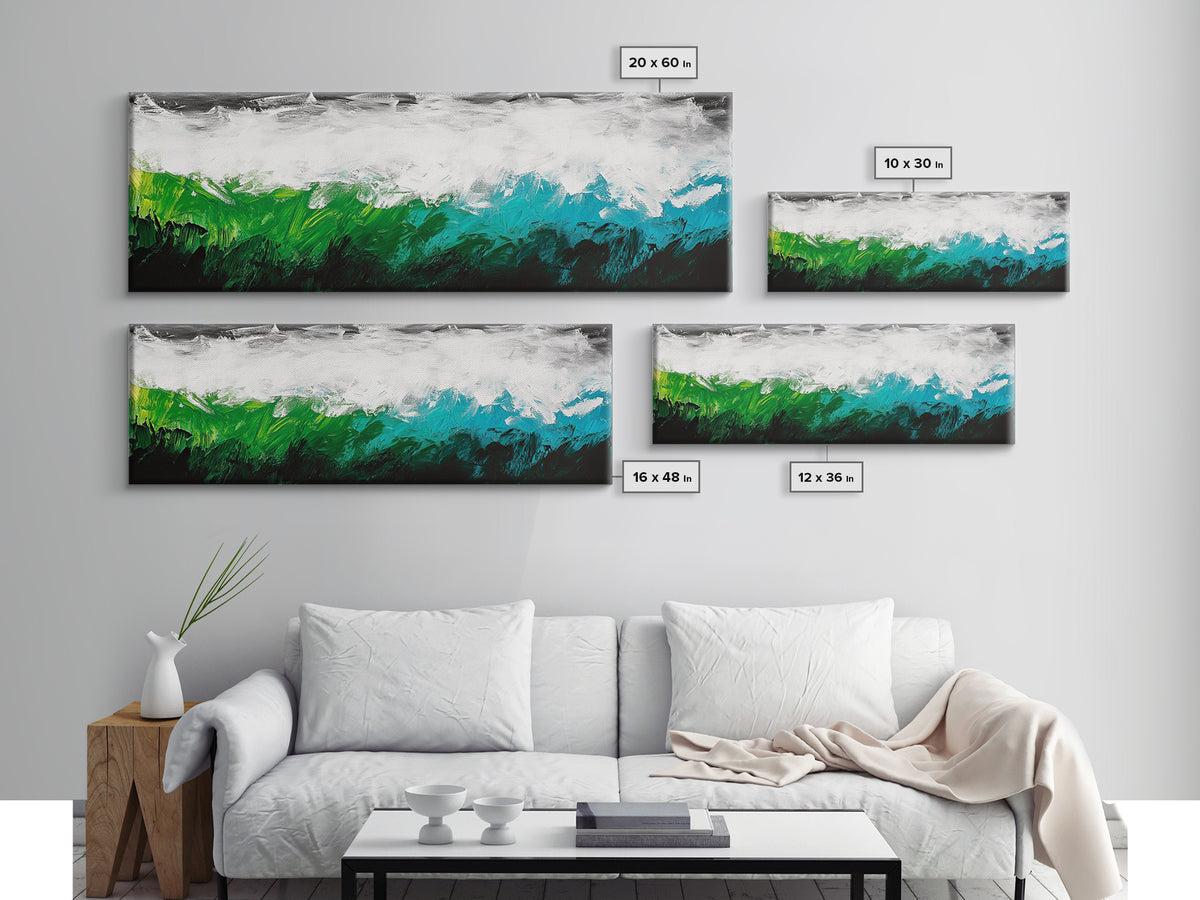 Abstract Seascape, Textured Wave, Coastal Artwork, Modern Ocean Print, Minimalist Blue Green Decor, Framed Canvas Print, Gift Idea