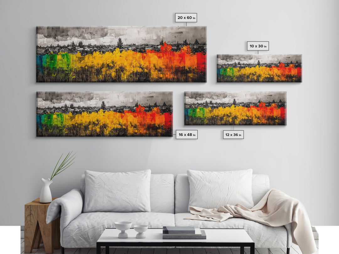 Autumn Trees, Village Scene, Vibrant Fall Decor, Warm Seasonal Print, Nature Inspired Artwork, Living Room Wall Art, Framed Canvas Print