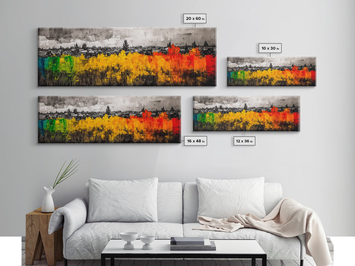 Autumn Trees, Village Scene, Vibrant Fall Decor, Warm Seasonal Print, Nature Inspired Artwork, Living Room Wall Art, Framed Canvas Print