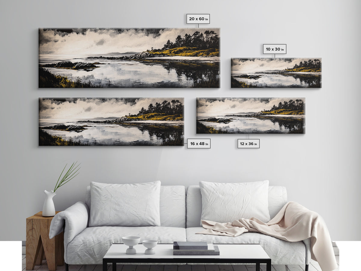 Coastal Reflection, Black White Art, Framed Canvas Print, Modern Landscape Art, Minimalist Decor, Large Wall Art, Bedroom Wall Art