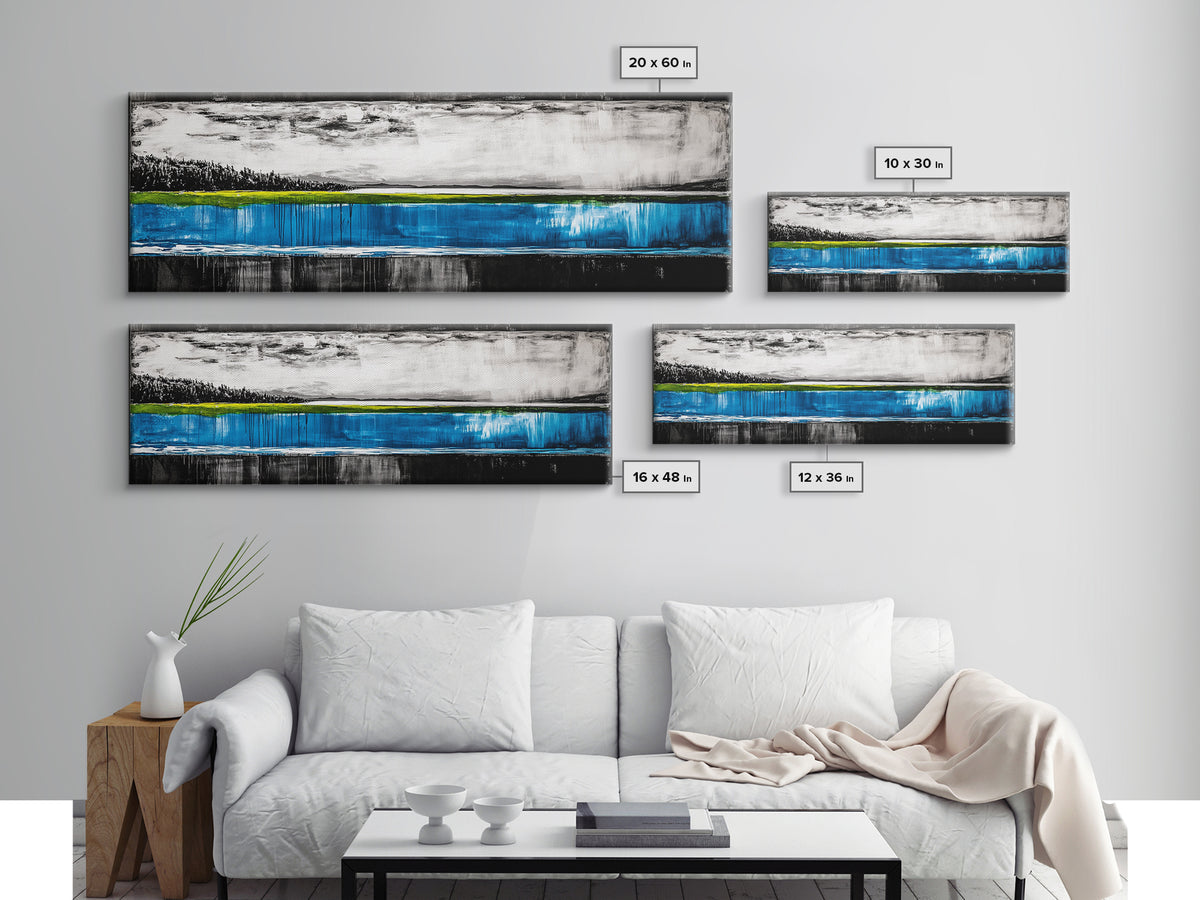 Lake Reflection, Blue Water Art, Minimalist Landscape, Nature Serenity, Monochrome Sky, Peaceful Home Decor, Canvas Print