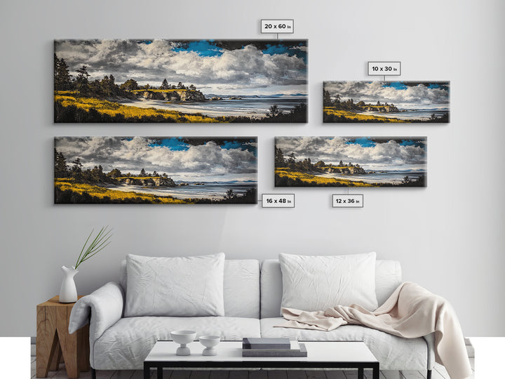 Dramatic Beach, Blue Sky, Coastal Landscape Art, Canvas Print, Modern Nature Decor, Living Room Artwork, Large Scenic Wall Art