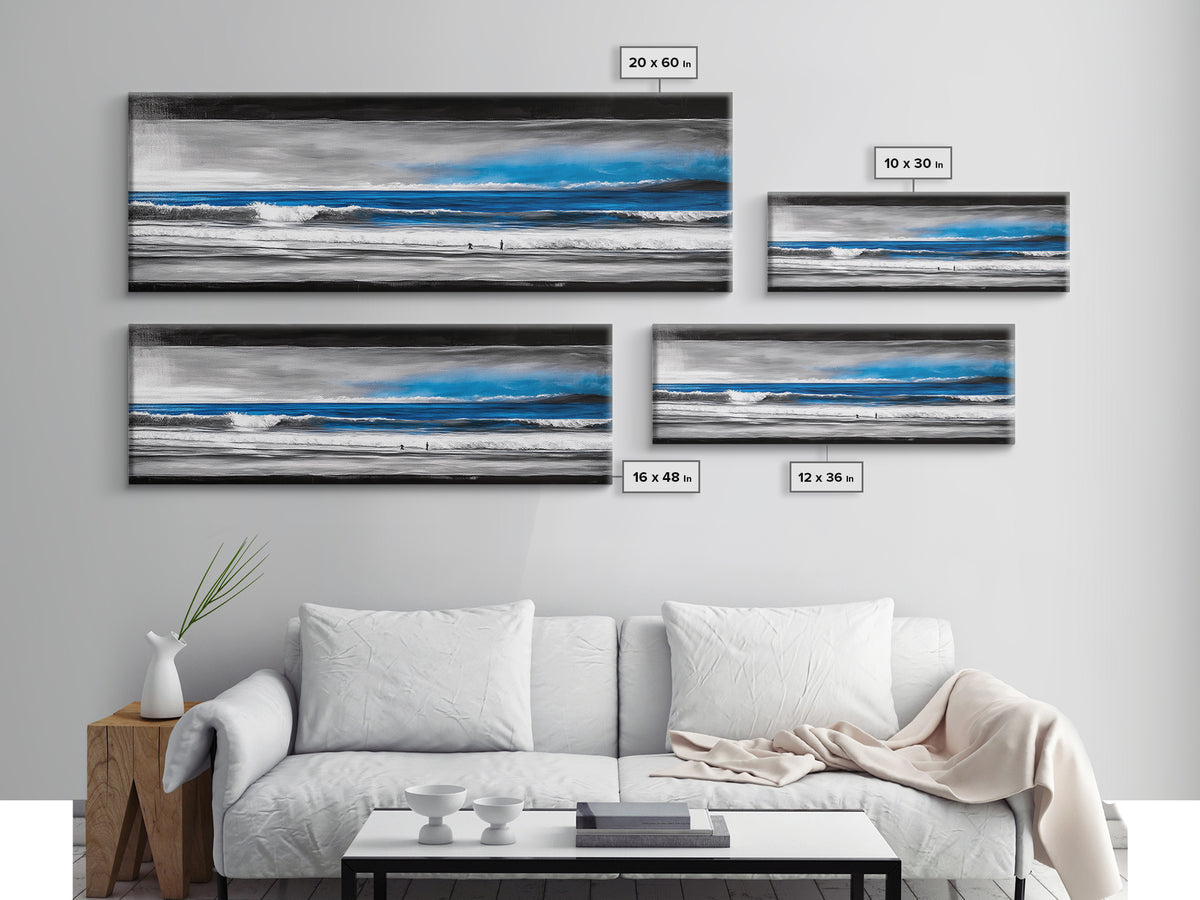 Ocean Horizon, Blue Waves, Coastal Landscape, Framed Canvas Print, Minimalist Seascape, Nautical Wall Art, Living Room Artwork