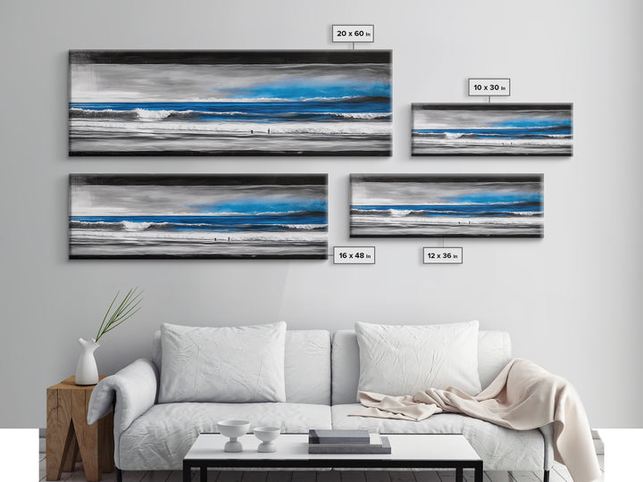 Ocean Horizon, Blue Waves, Coastal Landscape, Framed Canvas Print, Minimalist Seascape, Nautical Wall Art, Living Room Artwork