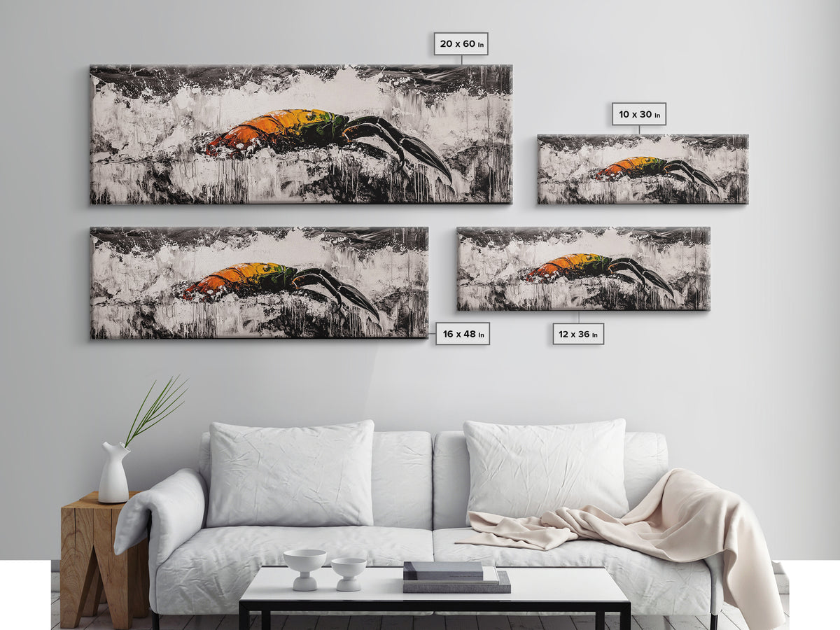 Crashing Waves, Lobster Art, Coastal Abstract, Canvas Print, Nautical Home Decor, Seafood Kitchen Art, Beach House Wall Art