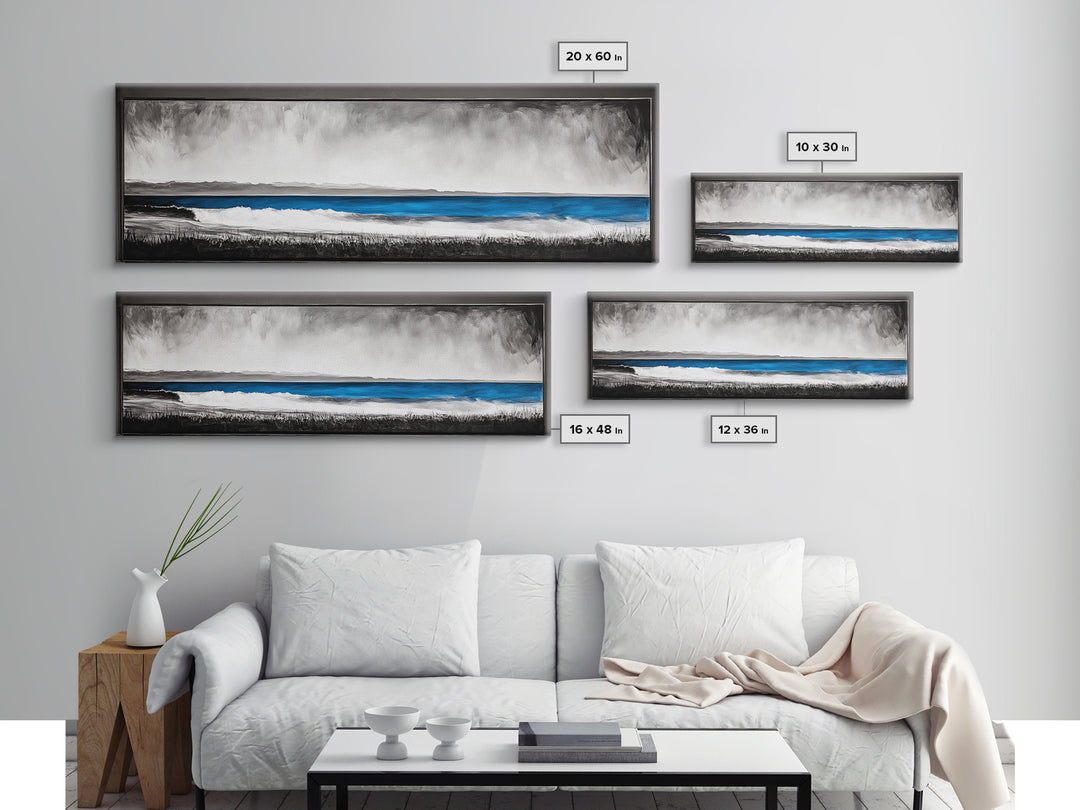 Coastal Serenity, Ocean Waves, Minimalist Decor, Framed Canvas Print, Modern Beach Wall Art, Living Room Artwork, Blue Seascape