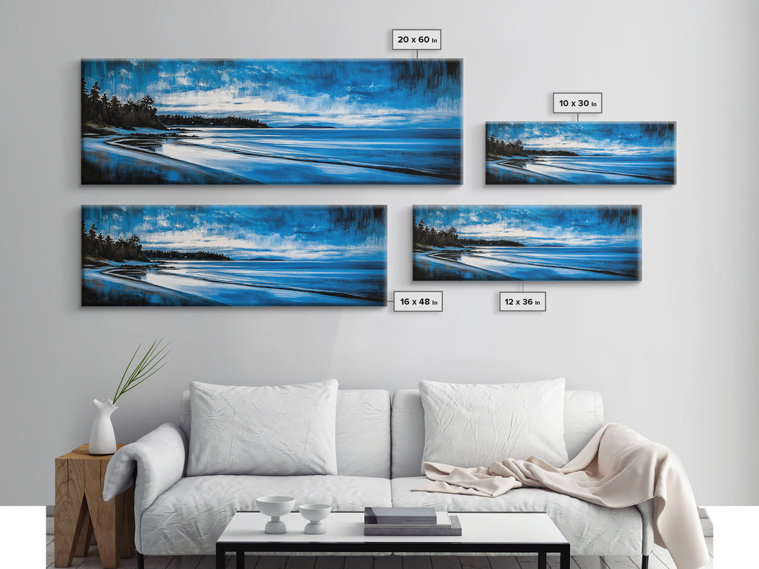 Blue Horizon, Twilight Seascape, Tranquil Beach Wall Art, Canvas Print, Calming Coastal Painting, Bedroom Relaxation Decor, Ocean Serenity