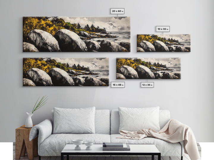 Rocky Shore, Coastal Landscape, Nature Inspired Art, Ocean Beach Wall Art, Large Format Art, Canvas Print, Living Room Art