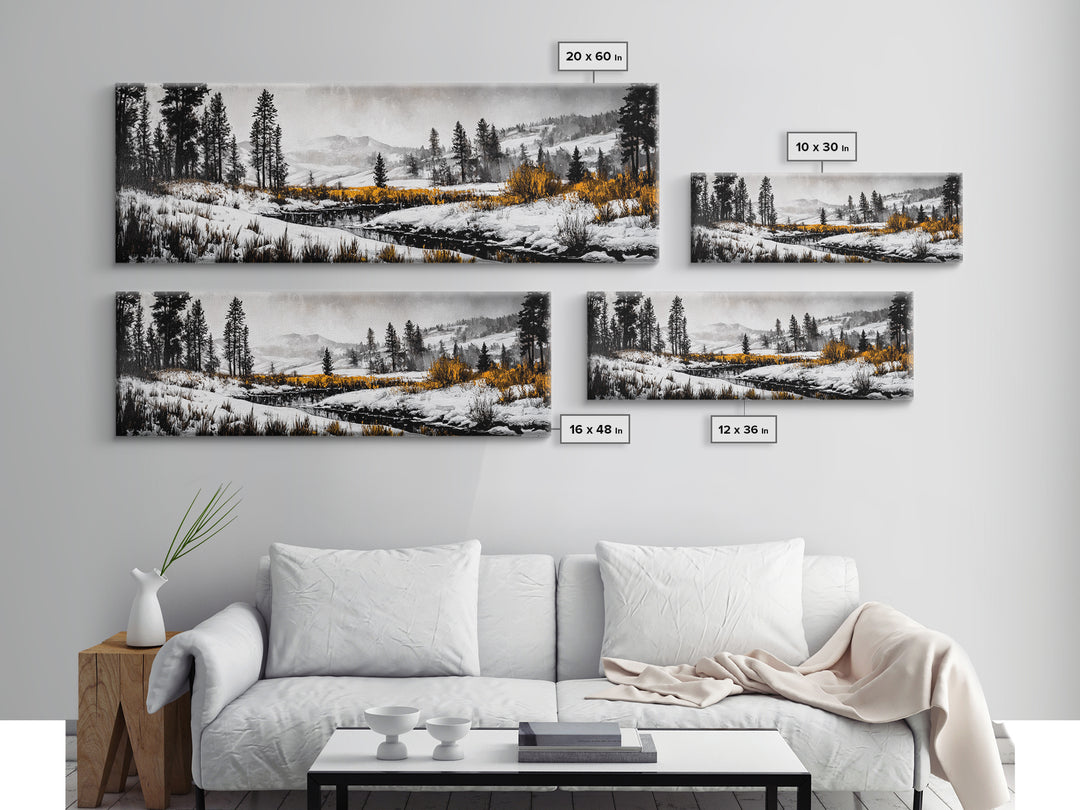 Winter Landscape Art, Snowy Mountain Decor, Modern Rustic Wall Art, Cabin Wall Decor, Nature Print, Framed Canvas Print