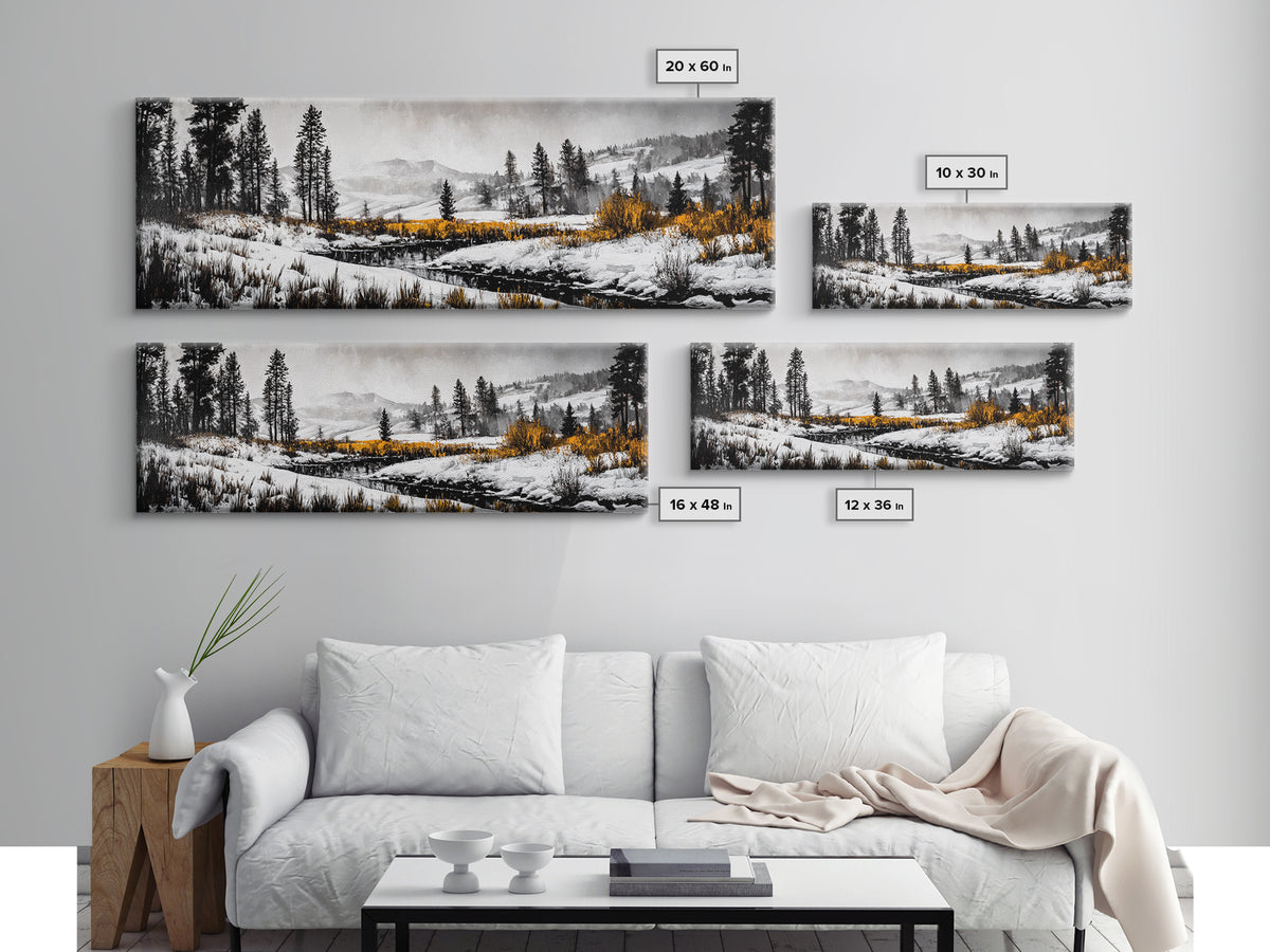 Winter Landscape Art, Snowy Mountain Decor, Modern Rustic Wall Art, Cabin Wall Decor, Nature Print, Framed Canvas Print