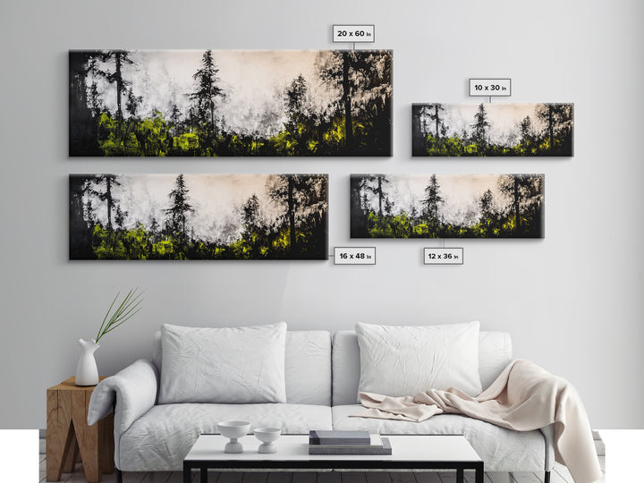 Misty Forest Painting, Black and White Landscape, Abstract Nature Art, Modern Minimalist Wall Art, Monochrome Decor, Framed Canvas Print