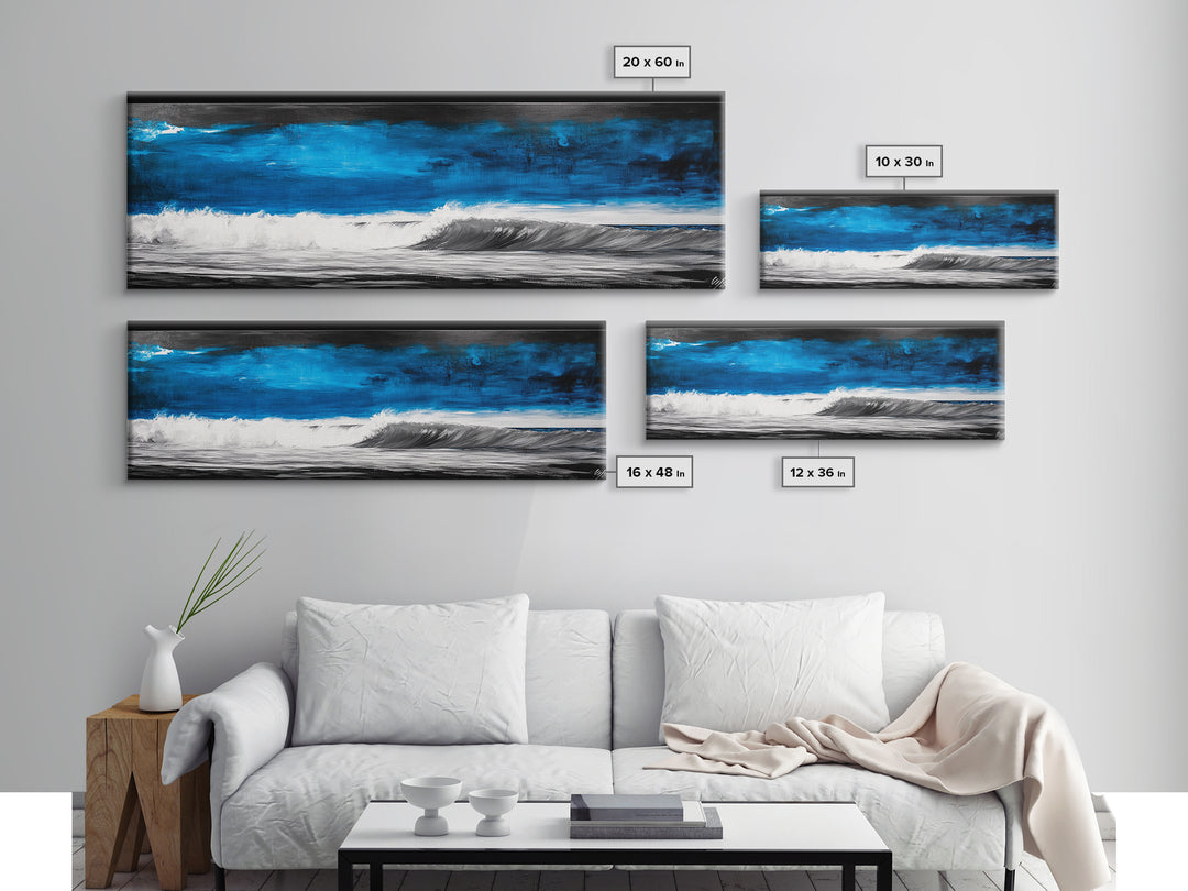 Ocean Wave Painting, Blue Seascape Art, Modern Coastal Decor, Large Beach Wall Art, Minimalist Water Art, Office Wall Decor, Framed Canvas Print