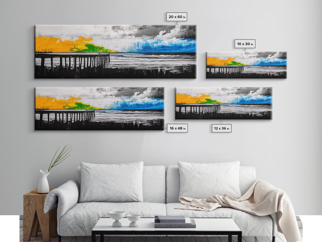 Pier, Beach, Ocean, Canvas Print, Black and White Coastal Art, Minimalist Wall Decor, Modern Seascape, Surf Inspired Painting, Nautical Theme