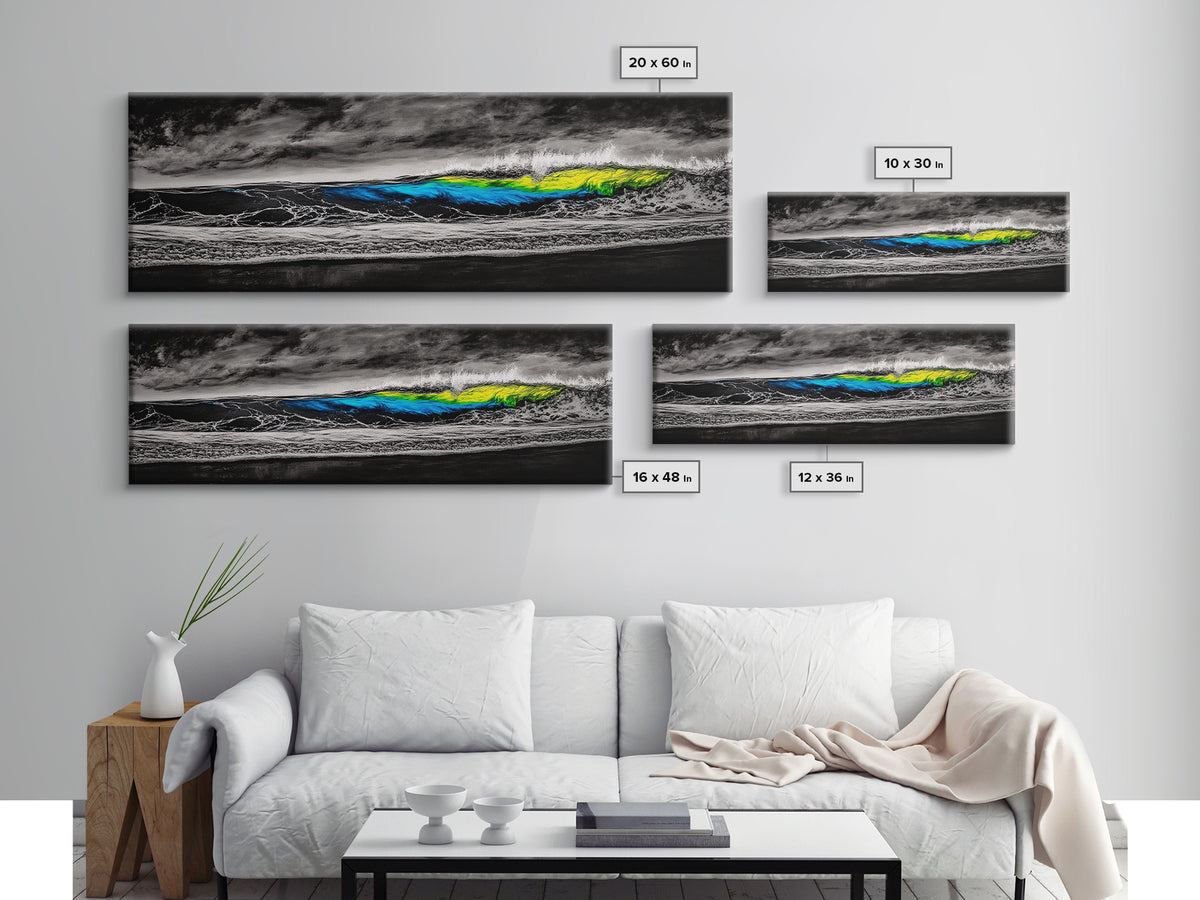 Black, White, Wave, Framed Canvas Print, Surf Wall Art, High Contrast Ocean Scene, Modern Coastal Decor, Contemporary Wave Painting, Monochrome