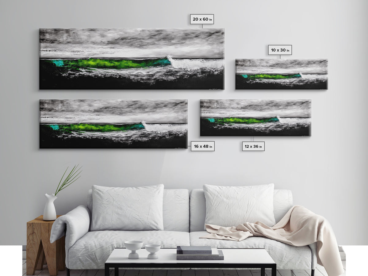 Rolling Waves, Coastal Decor, Stormy Seascape Print, Blue and White Art, Beach House Wall Art, Nautical Home Style, Framed Canvas Print