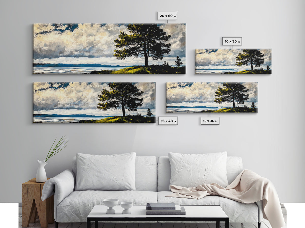 Scenic Tree, Nature Landscape Painting, Coastal Art Print, Living Room Wall Art, Tranquil Home Decor, Framed Canvas Print, Gift Idea