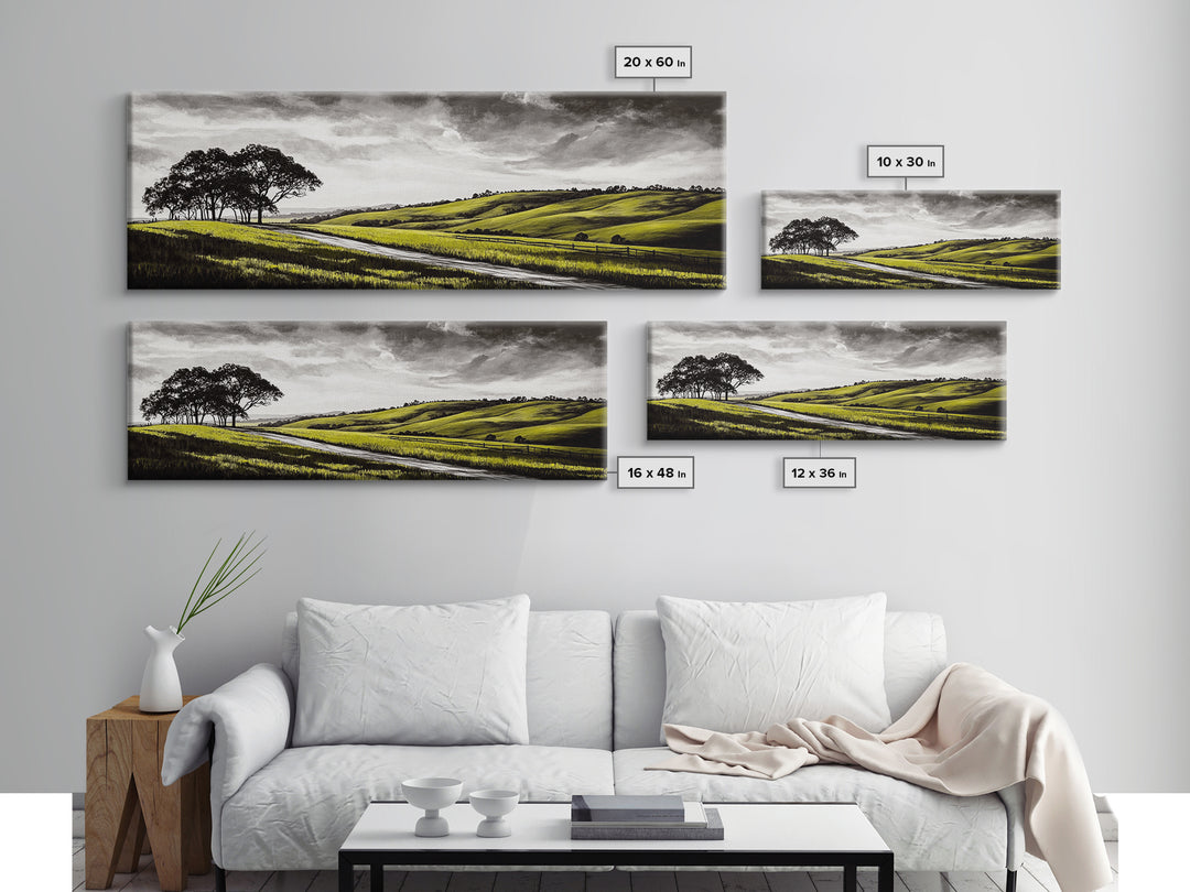 Rolling Hills, Nature Wall Art, Country Landscape Painting, Warm Autumn Tones, Rustic Home Decor, Framed Canvas Print, Living Room