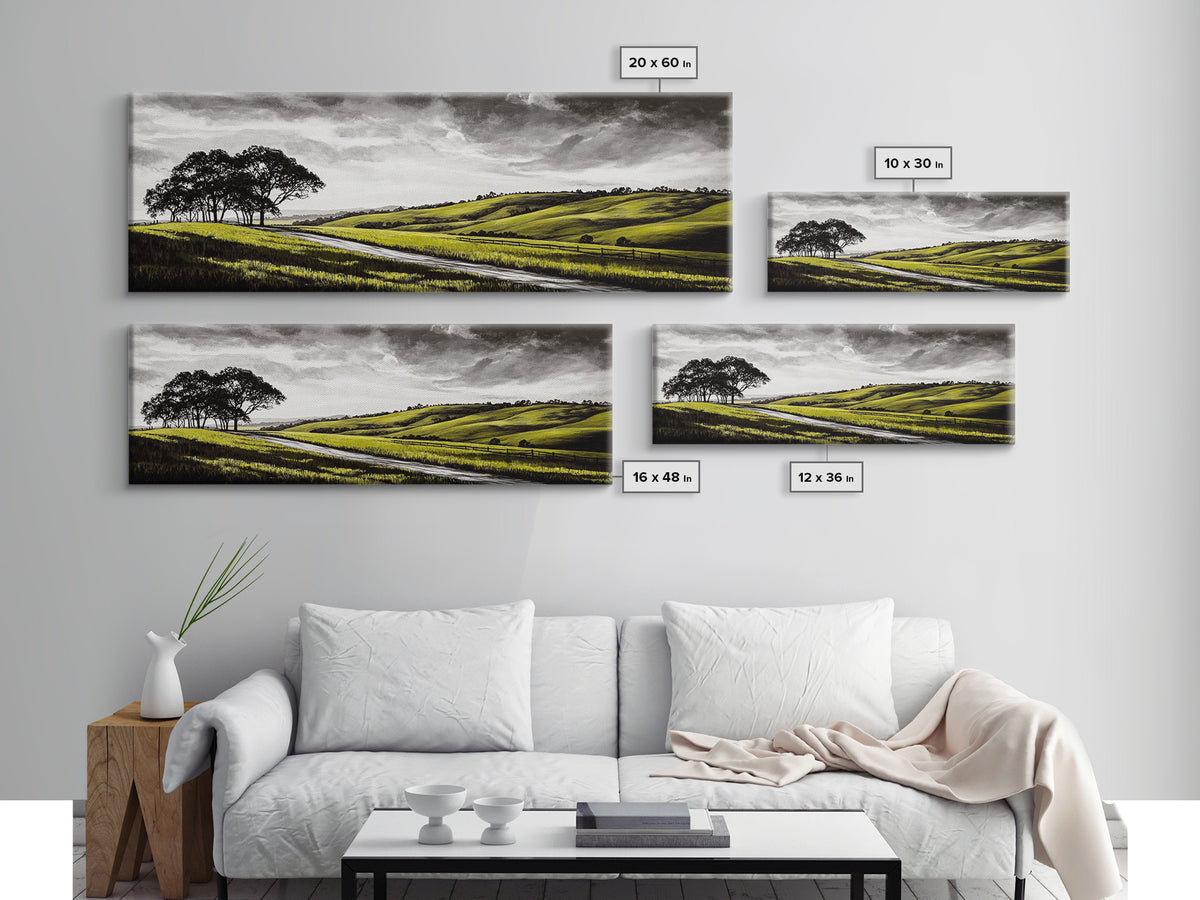 Rolling Hills, Nature Wall Art, Country Landscape Painting, Warm Autumn Tones, Rustic Home Decor, Framed Canvas Print, Living Room