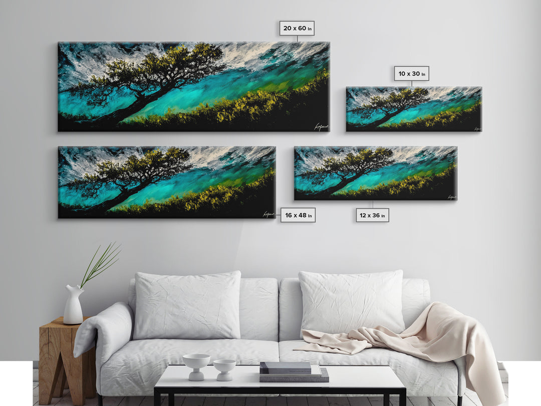 Abstract, Windy Tree, Coastal, Storm, Framed Canvas Print, Moody Wall Art, Large Wall Art, Nature Art, Modern Home Decor, Living Room Wall Art