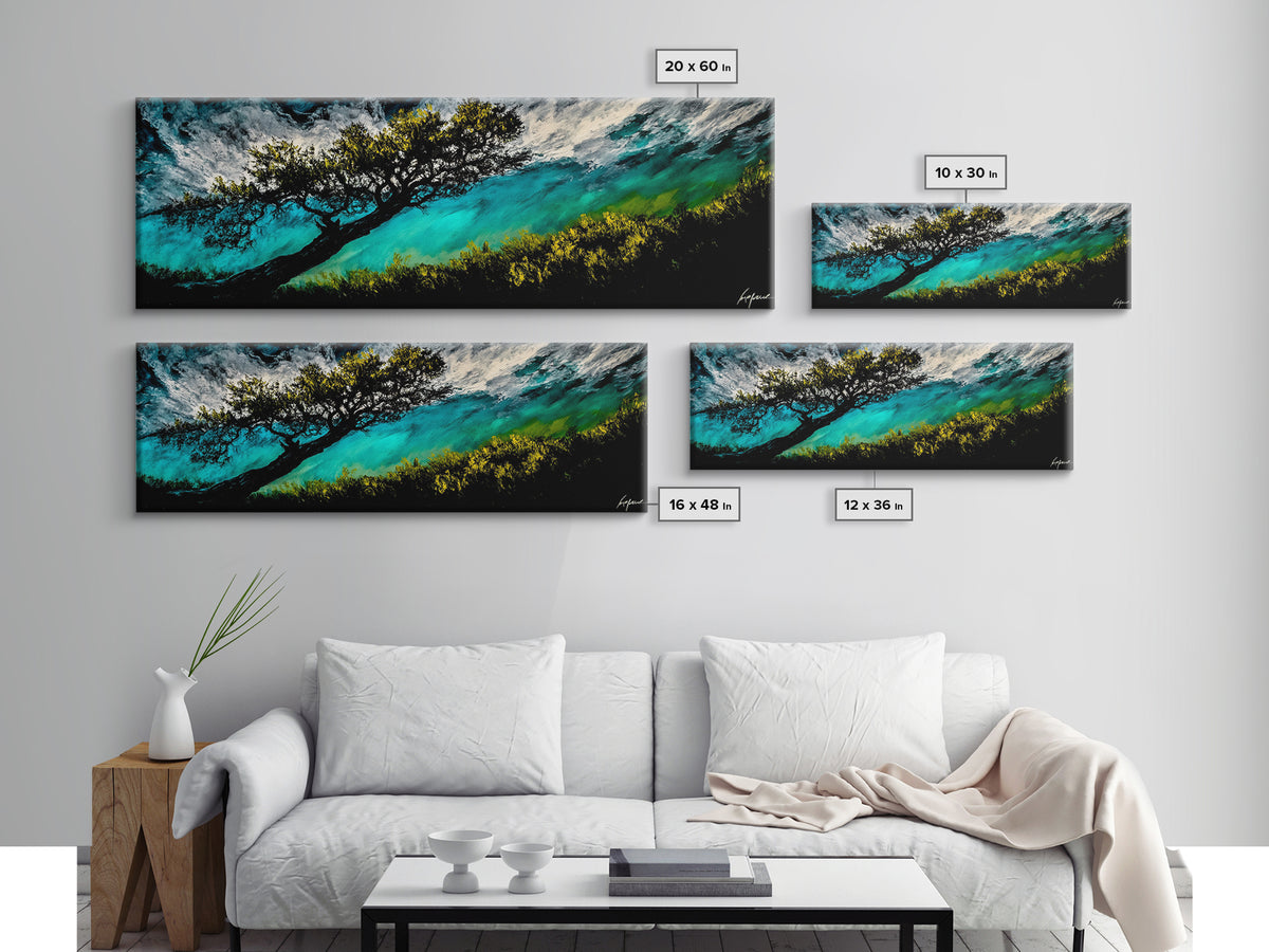 Abstract, Windy Tree, Coastal, Storm, Framed Canvas Print, Moody Wall Art, Large Wall Art, Nature Art, Modern Home Decor, Living Room Wall Art