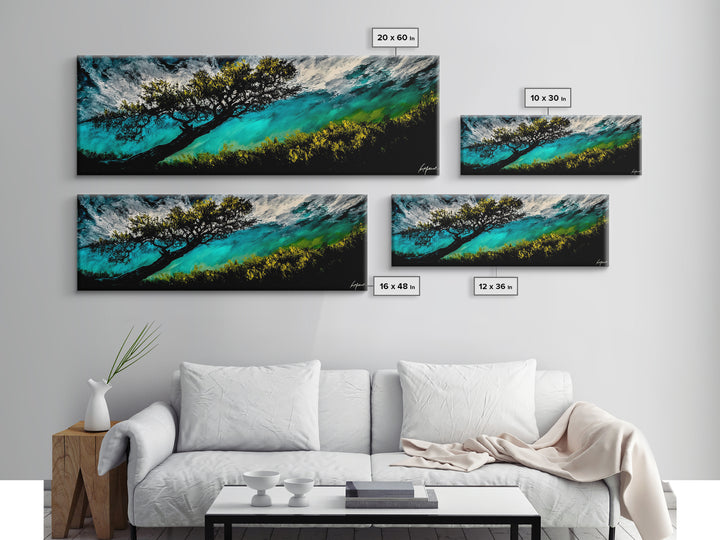 Abstract, Windy Tree, Coastal, Storm, Framed Canvas Print, Moody Wall Art, Large Wall Art, Nature Art, Modern Home Decor, Living Room Wall Art