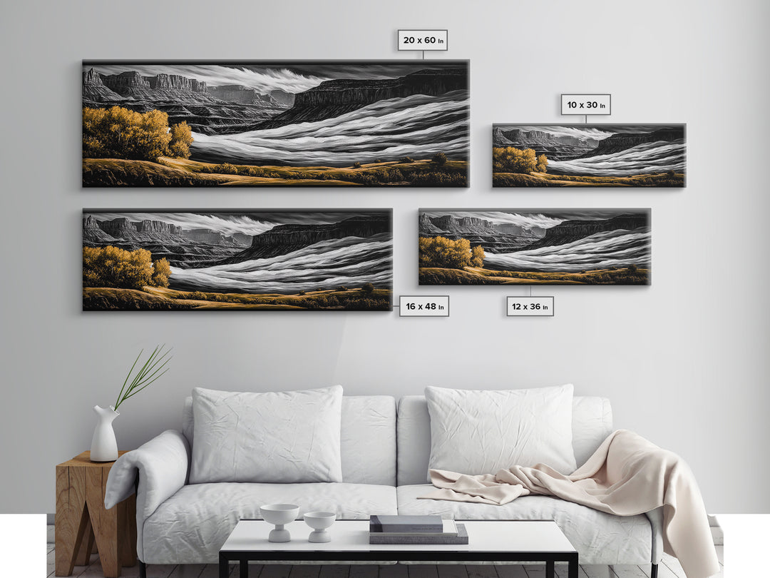 Desert Canyon, Black and White Landscape, Rustic Western Art, Framed Canvas Print, Fall Wall Art, Nature Photography Style