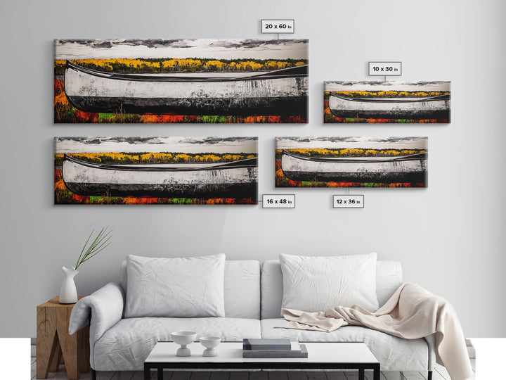 Autumn Canoe, Rustic Lake Art, Nature Wall Decor, Canvas Print, Fall Landscape Painting, Outdoor Adventure Art, Cabin Wall Art, Canoe Artwork