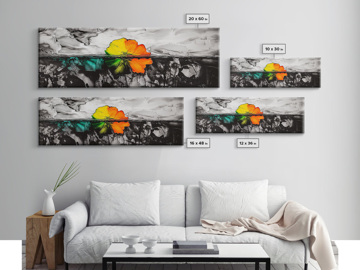 Abstract Floral Art, Floating Flower Print, Modern Botanical Wall Decor, Vibrant Nature Painting, Contemporary Canvas Print, Office Art