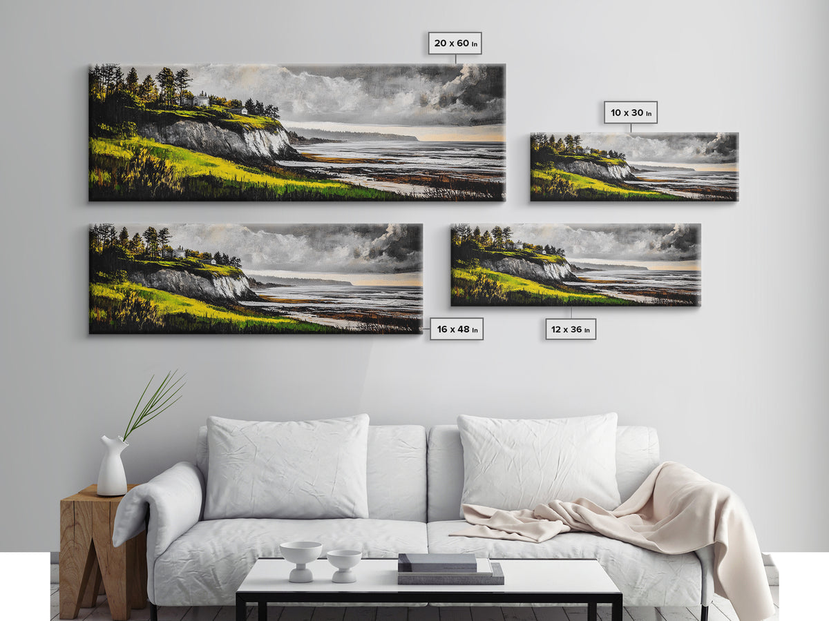 Coastal Cliffs, Stormy Sky, Ocean Waves, Canvas Print, Seascape Wall Art, Nautical Painting, Bedroom Decor, Coastal Home Accent