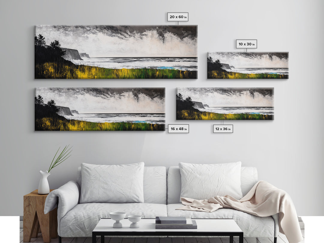 Cliffside View, Misty Ocean, Yellow Grass, Canvas Print, Coastal Landscape, Fall Wall Art, Nature Painting, Living Room Home Decor