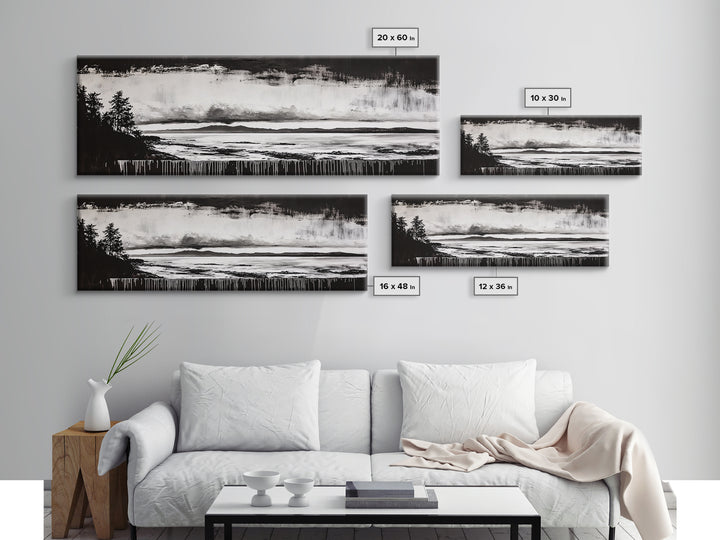 Black White Seascape, Ocean Storm, Dramatic Sky, Framed Canvas Print, Minimalist Art, Coastal Wall Decor, Office Accent, Nautical Home Art