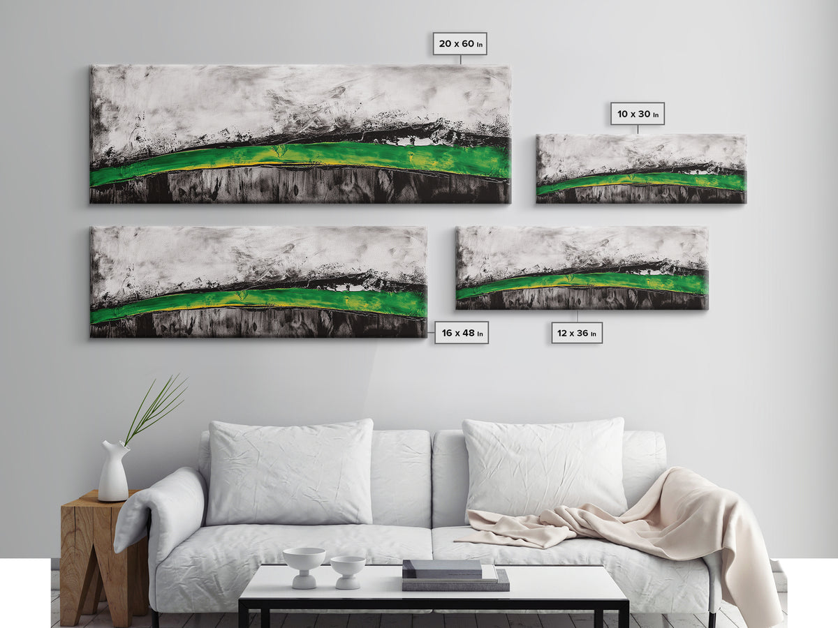 Bold Green Landscape, Abstract Horizon Art, Contemporary Nature Painting, Earthy Wall Decor, Office Wall Art, Framed Canvas Print