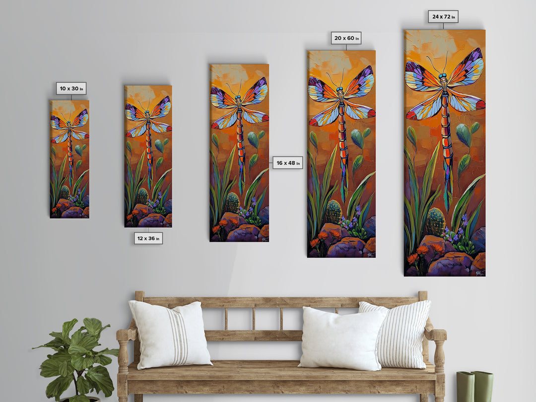 Dragonfly Wings, Garden Sunset, Whimsical insect decor Canvas Print, vibrant boho nature wall art, entryway statement piece
