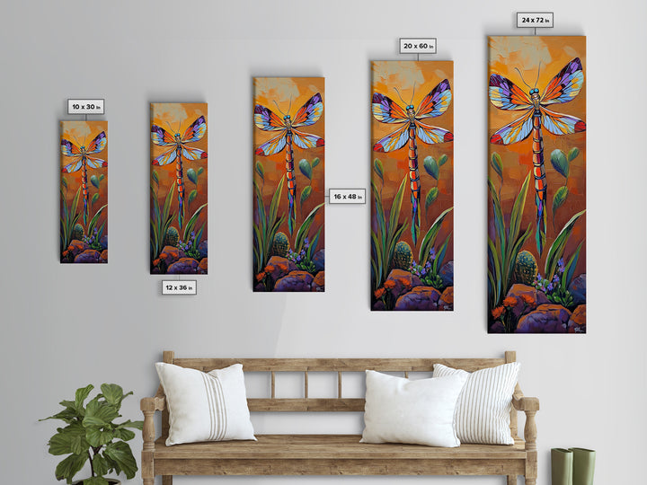 Dragonfly Wings, Garden Sunset, Whimsical insect decor Canvas Print, vibrant boho nature wall art, entryway statement piece