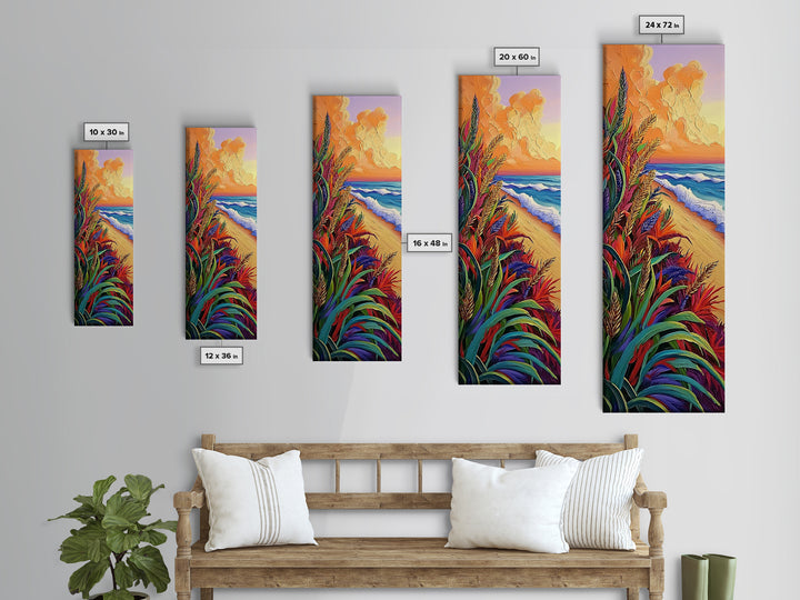 Grass Ocean, Sunset Breeze, Lush coastal grassscape Canvas Print, warm sunset beach art, spa or reading nook boho wall decor