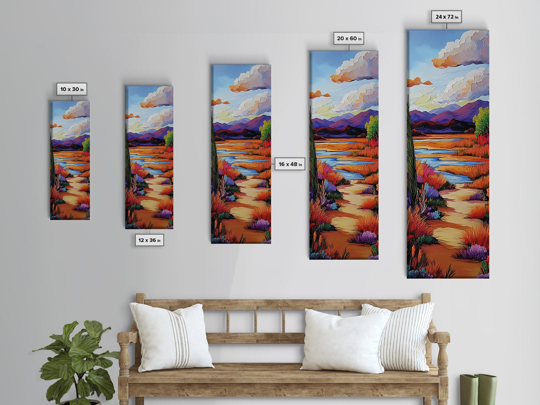 Path Mountains, Autumn Meadow, Vibrant Fall trail scene Framed Canvas Print, rustic seasonal wall art, living room nature decor