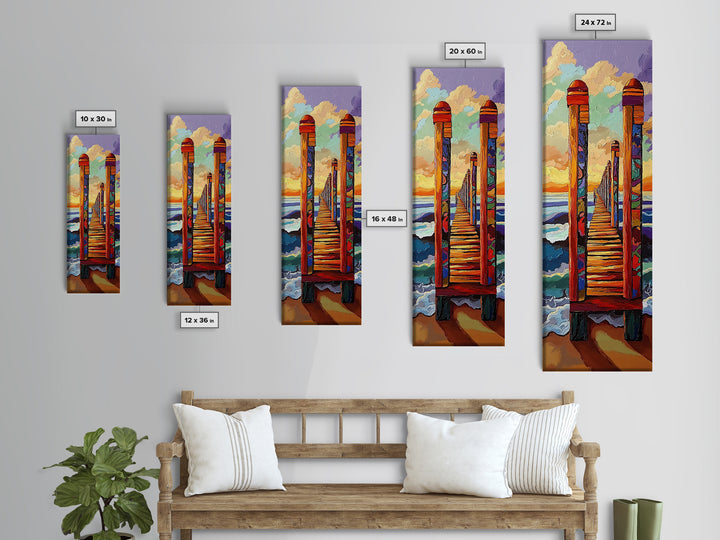 Pier Sunset, Coastal Journey – Canvas Print colorful beach landscape painting, ocean wall decor, coastal living room wall art, vibrant seascape