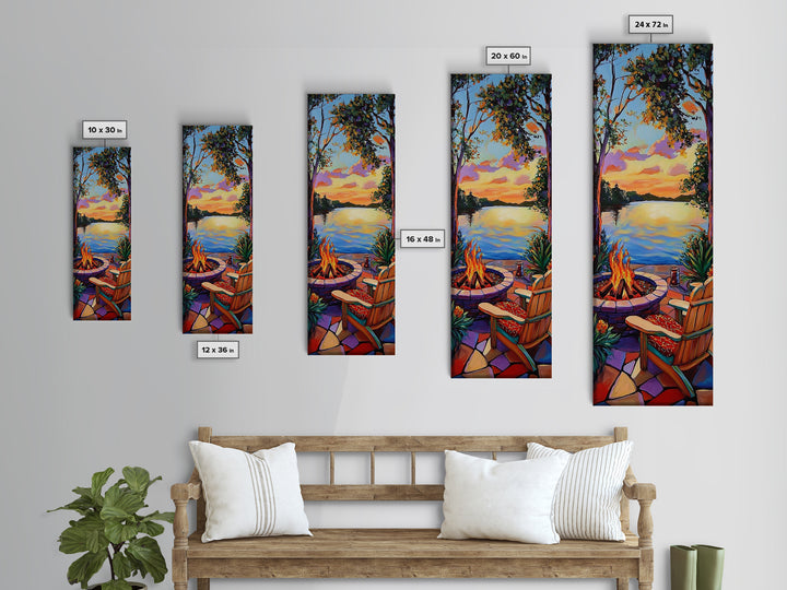 Campfire, Sunset, Retreat, Outdoors, Framed Canvas Print, Cozy Patio Wall Art, Autumn Landscape Decor, Rustic Cabin Vibes, Warm Living Room Art