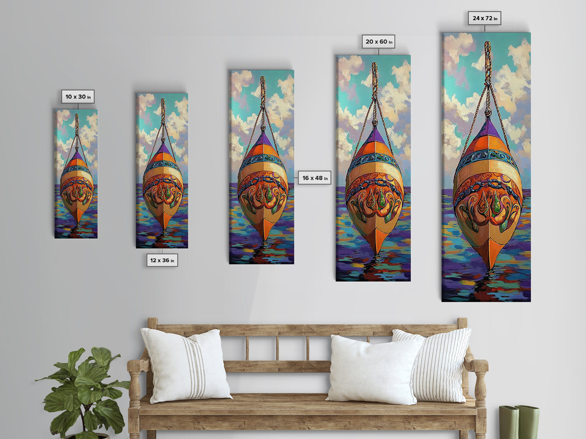 Buoy, Ocean, Nautical, Decorative, Framed Canvas Print whimsical nautical buoy painting coastal boho wall art beach house bathroom decor