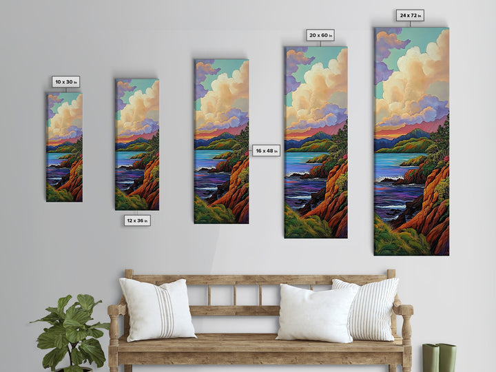 Coastal, Sunset, Cliffs, Horizon, Framed Canvas Print, Bold ocean view in painterly style, perfect Living Room Wall Art or Nature Inspired Decor