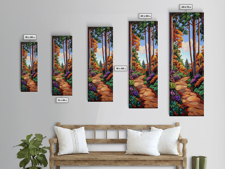 Autumn, Pathway, Forest, Trees, Framed Canvas Print, Fall foliage art in impressionist style, perfect Entryway Wall Art or Seasonal Home Decor