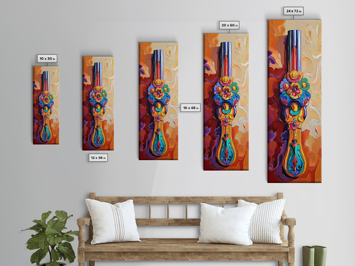 Decorative Handle, Floral Carving, Vibrant Artisan Wall Art, Baroque Boho Style, Eclectic Entryway Decor, Framed Canvas Print