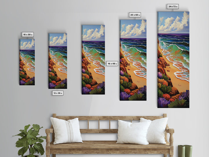 Coastal Waves, Beach Shoreline, Ocean Nature Art, Bright Summer Seascape, Nautical Bathroom Decor, Canvas Print