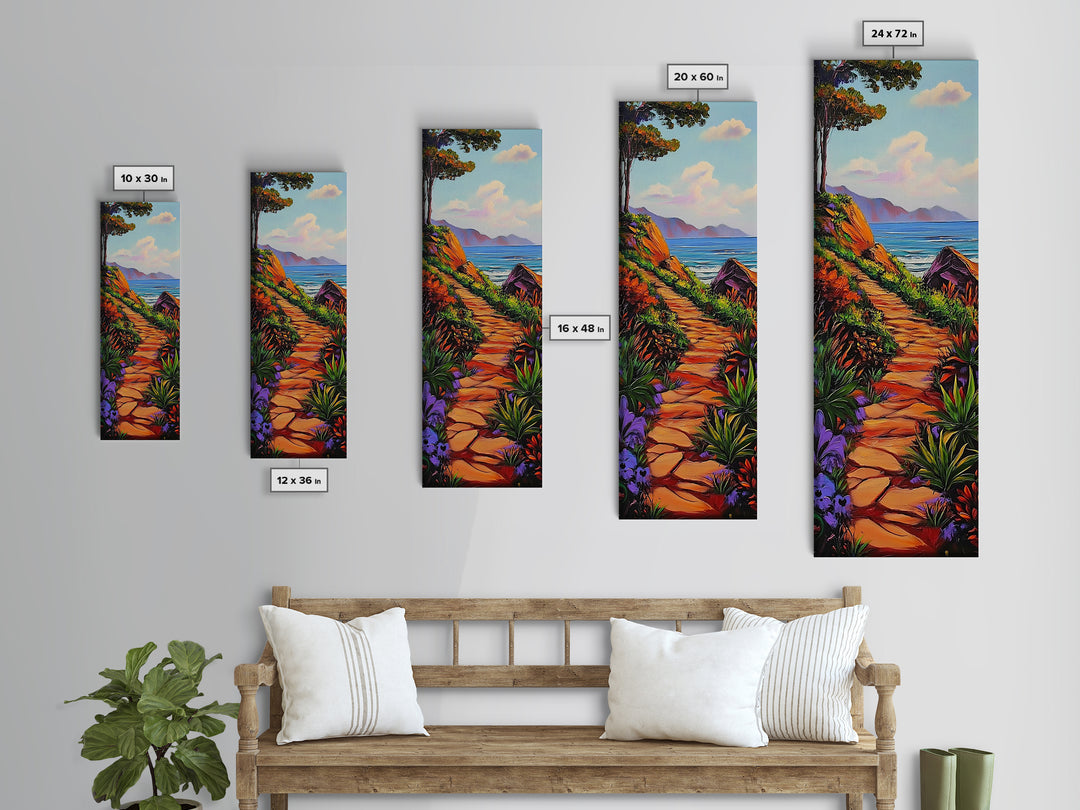 Ocean Cliff, Coastal Path, Seaside Trail Landscape Art, Bright Boho Nature Vibes, Relaxing Scenic Decor, Canvas Print