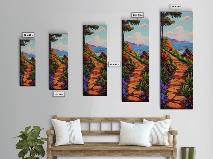 Ocean Cliff, Coastal Path, Seaside Trail Landscape Art, Bright Boho Nature Vibes, Relaxing Scenic Decor, Canvas Print