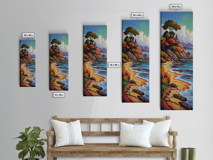 Autumn Lighthouse, Coast, Beach Sunset Landscape Framed Canvas Print, Coastal Wall Decor, Fall Living Room Art, Vibrant Nature Artwork