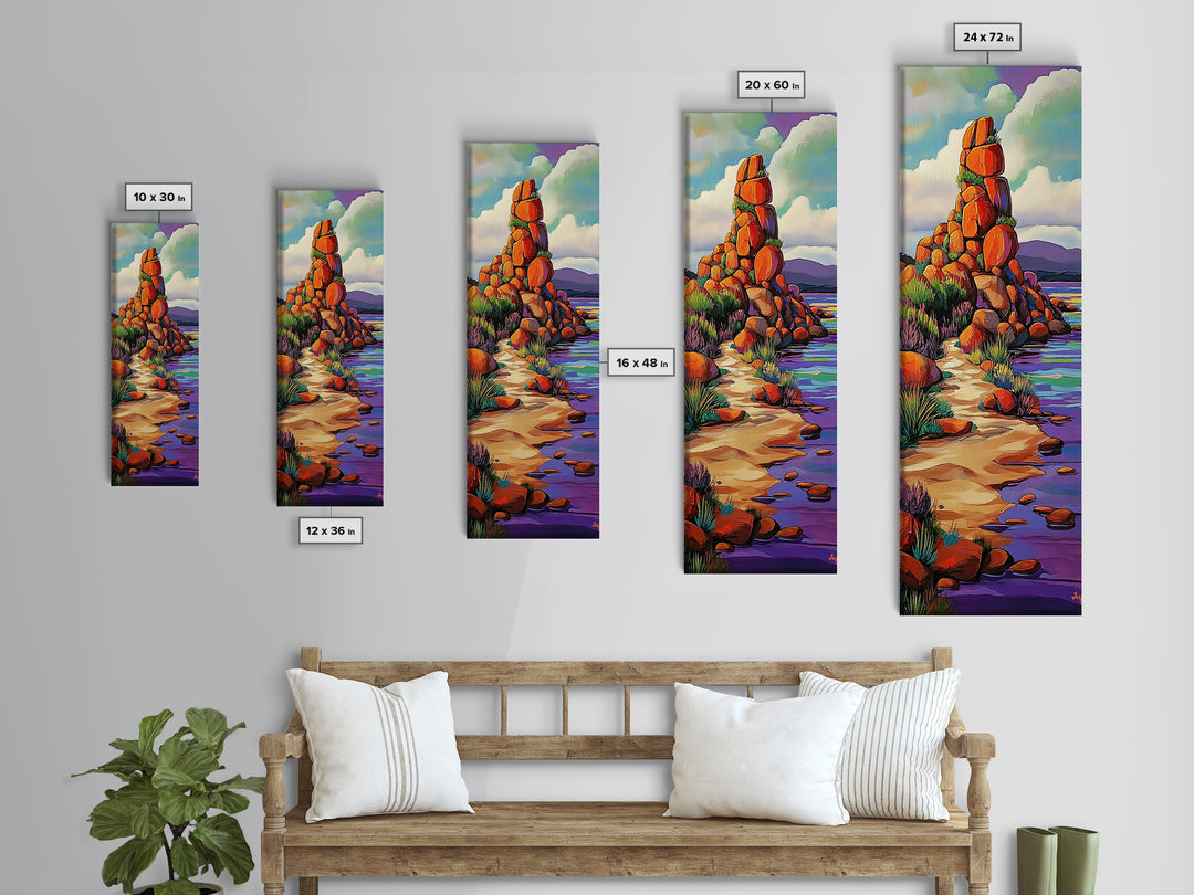 Desert Trail, Rocks, Nature, Framed Canvas Print, Desert path painting, wild rocky trail artwork, hallway decor, southwestern rustic style