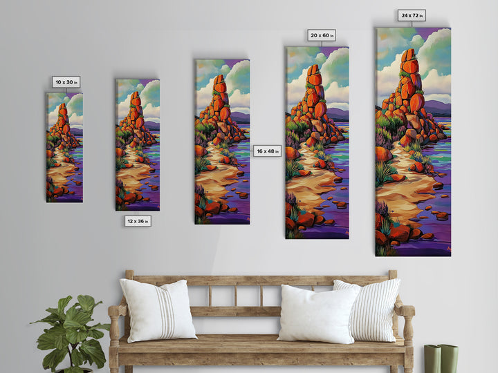 Desert Trail, Rocks, Nature, Framed Canvas Print, Desert path painting, wild rocky trail artwork, hallway decor, southwestern rustic style