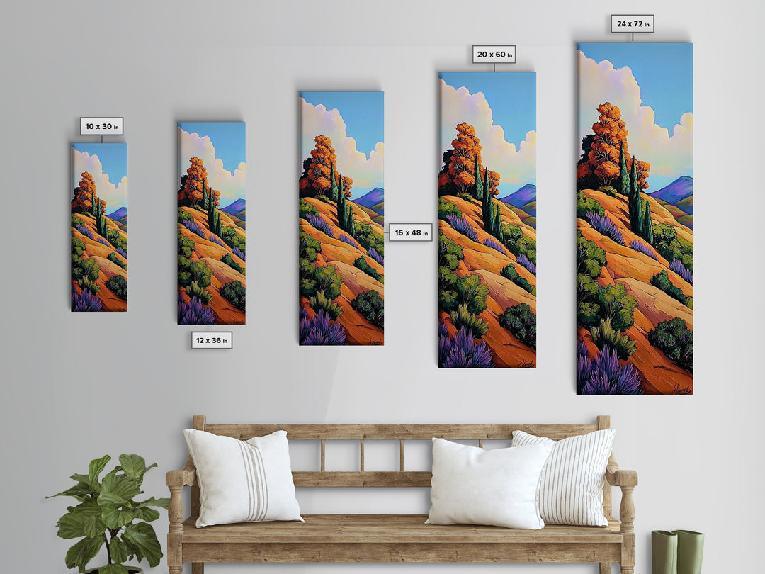 Autumn Hillside, Trees, Landscape — Framed Canvas Print of fall countryside with trees, perfect Fall Bedroom Art or Rustic Living Room Wall Art